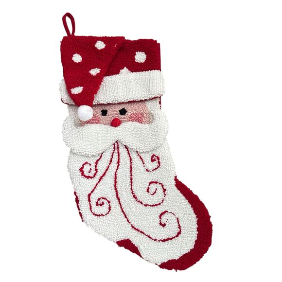 Set of 2 Santa Hooked Christmas Stockings Holiday Wool Needlepoint Style 17” - Picture 3 of 8